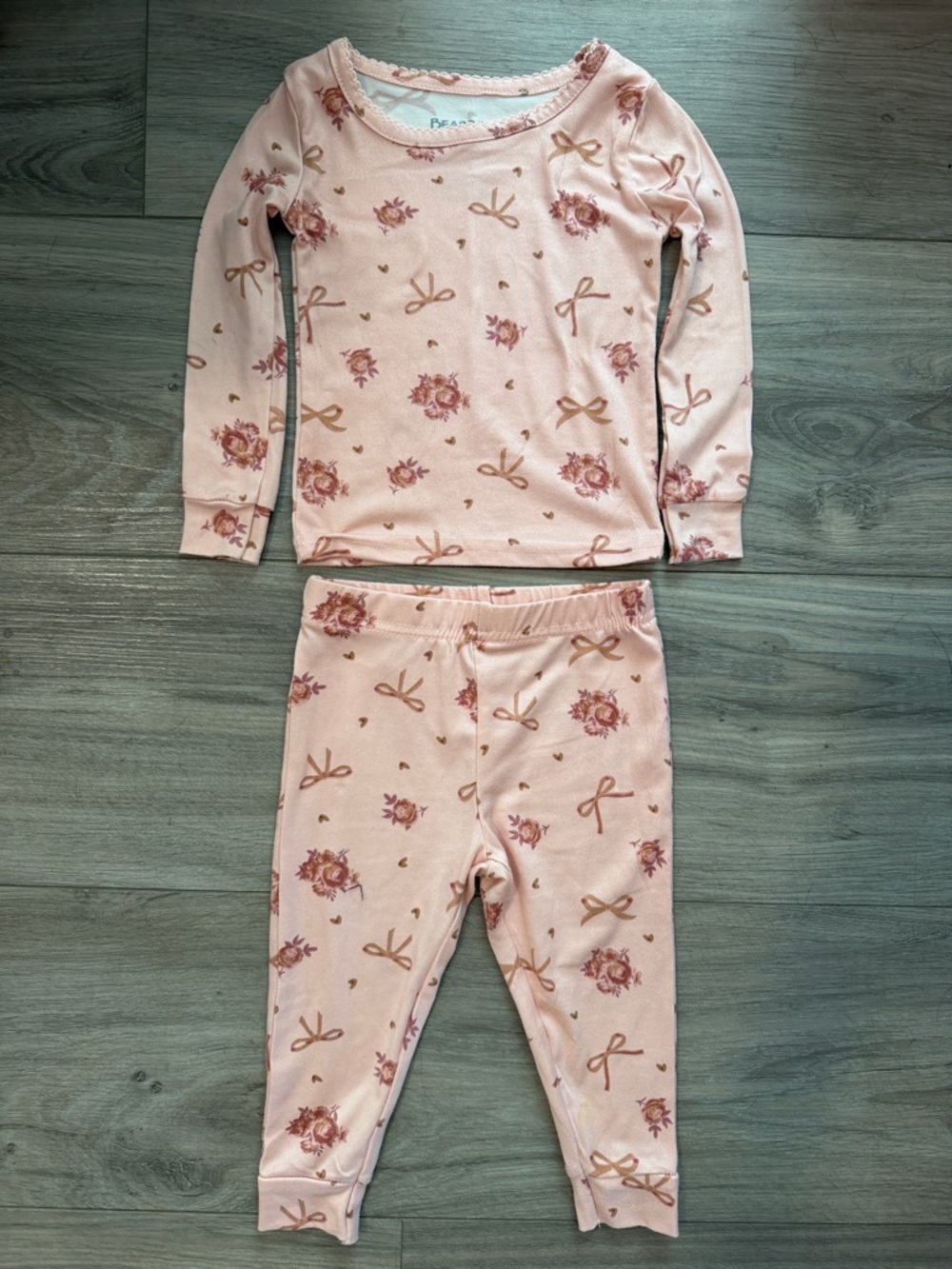 BearPaw Girls Pink Floral & Bow Long Sleeve Pajama Set
